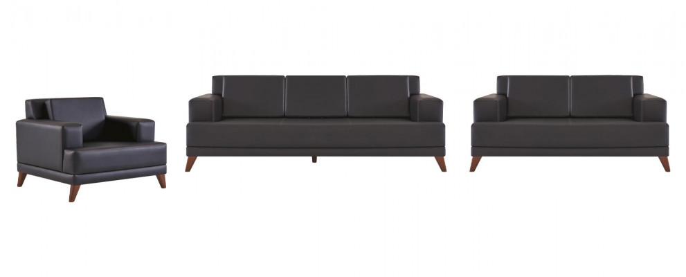 Seating Furniture Sofa Set 3-Seater 2-Seater Armchair Modern Black Leather Sofas