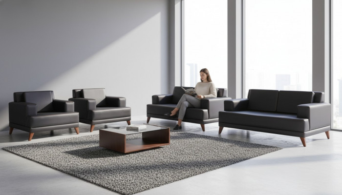 Seating Furniture Set 2-Seater Armchair Black Leather Sofas Modern Sofa Set Upholstery