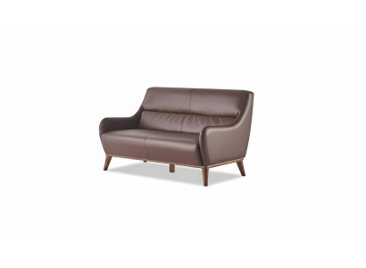 Leather sofa 2-seater sofa brown classic leather wood soft armrests