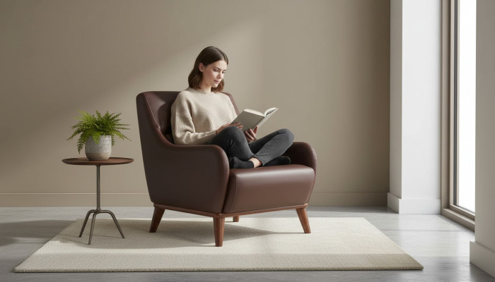 Chair Brown Classic Armchair Seating Furniture 1-Seater Leather Wood Soft