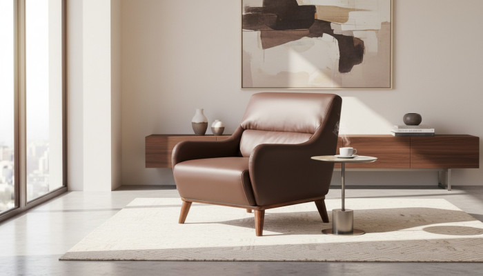 Chair Brown Classic Armchair Seating Furniture 1-Seater Leather Wood Soft