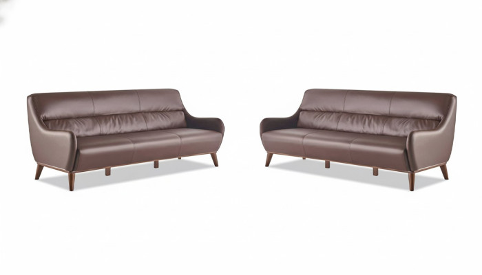 Leather Sofa Set Wood 3-Seater Leather Sofas Sofas Brown Classic Couch