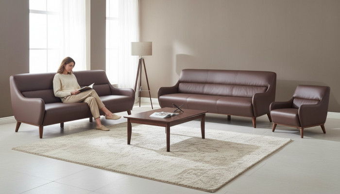 Seating furniture 3-seater armchair brown leather sofas couch recliner classic