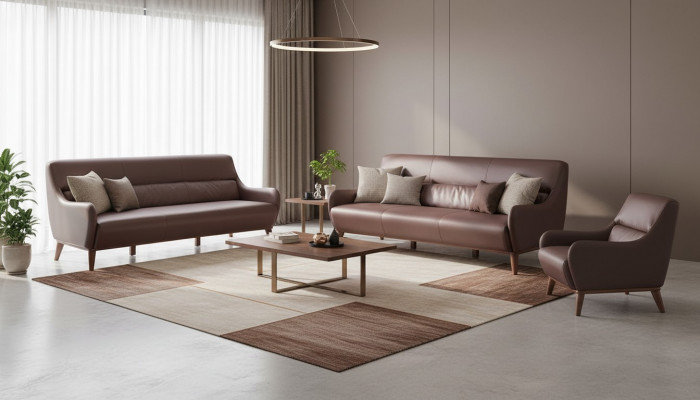 Seating furniture 3-seater armchair brown leather sofas couch recliner classic