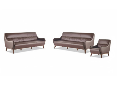 Seating furniture 3-seater armchair brown leather sofas couch recliner classic