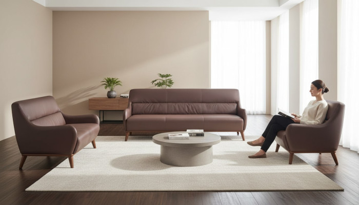 Complete Sofa Set 3-Seater 2-Seater Armchair Brown Classic Leather Couch