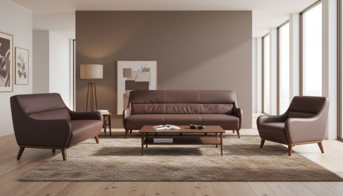 Complete Sofa Set 3-Seater 2-Seater Armchair Brown Classic Leather Couch