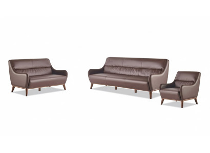 Complete Sofa Set 3-Seater 2-Seater Armchair Brown Classic Leather Couch