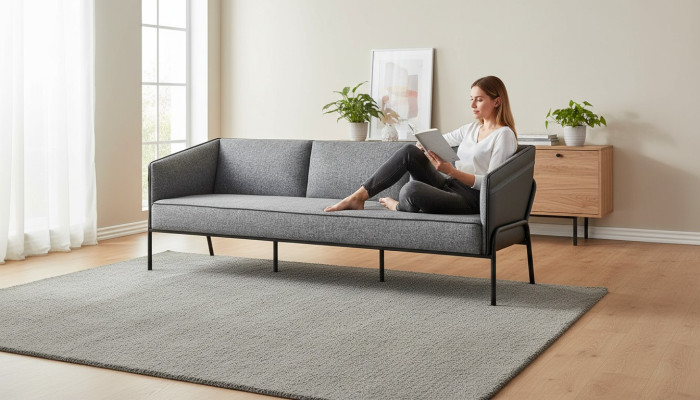 Leather sofa, 3-seater, gray, modern, three-seater, textile, stainless steel, leather