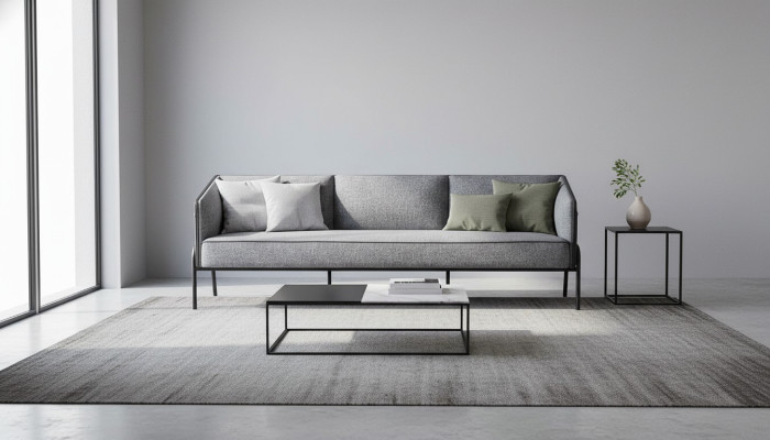 Leather sofa, 3-seater, gray, modern, three-seater, textile, stainless steel, leather