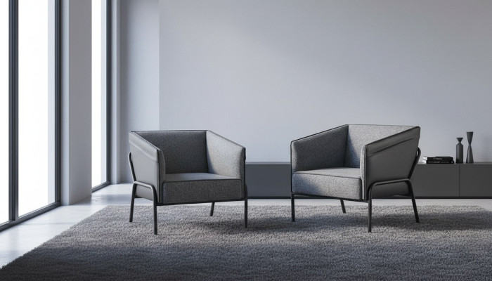 Armchair Set Chair Leather Textile Stainless Steel Modern Single-Seater Gray Wood