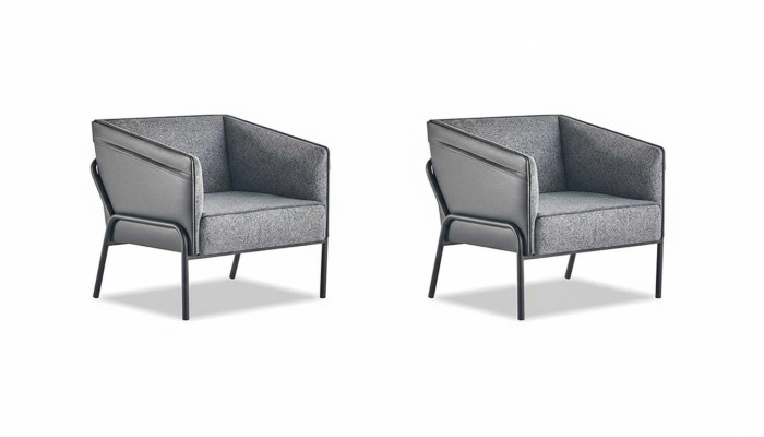 Armchair Set Chair Leather Textile Stainless Steel Modern Single-Seater Gray Wood