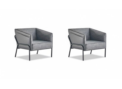 Armchair Set Chair Leather Textile Stainless Steel Modern Single-Seater Gray Wood