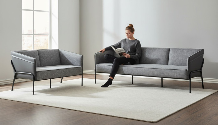 Modern sofa set 3-seater 2-seater gray textile leather stainless steel couch