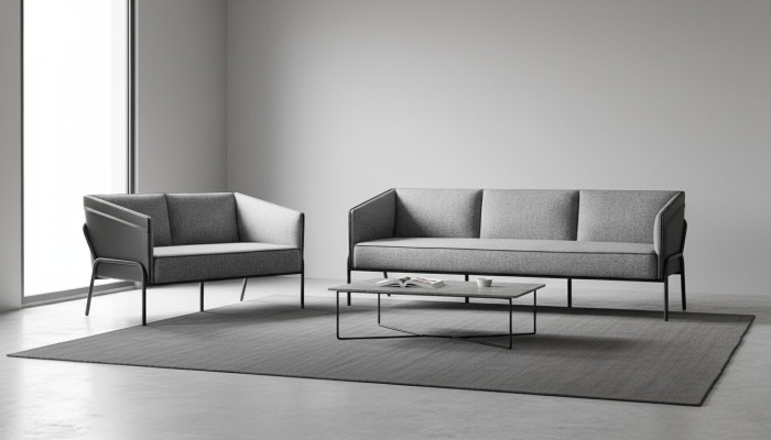 Modern sofa set 3-seater 2-seater gray textile leather stainless steel couch