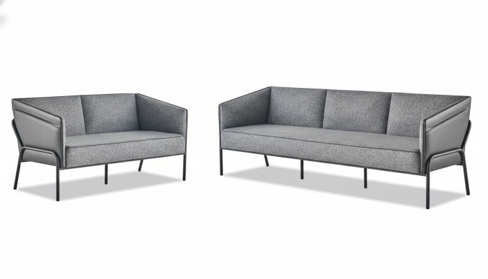 Modern sofa set 3-seater 2-seater gray textile leather stainless steel couch