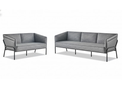 Modern sofa set 3-seater 2-seater gray textile leather stainless steel couch