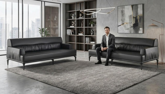 Sofas Leather Sofa Set Black 3-Seater Three-Seater Leather Sofas Couch Modern