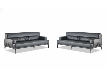 Sofas Leather Sofa Set Black 3-Seater Three-Seater Leather Sofas Couch Modern