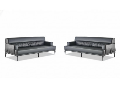 Sofas Leather Sofa Set Black 3-Seater Three-Seater Leather Sofas Couch Modern