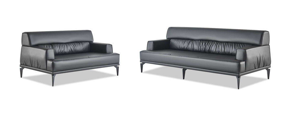 Sofa set modern 3-seater 2-seater black sofas leather stainless steel wood