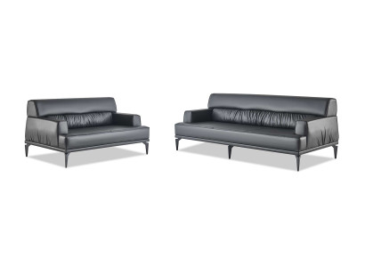 Sofa set modern 3-seater 2-seater black sofas leather stainless steel wood