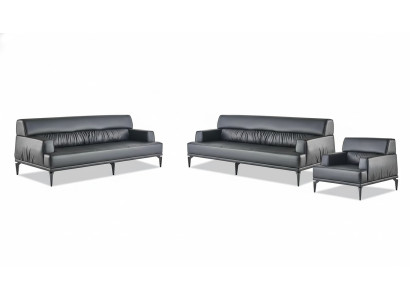 Sofa set leather 3-seater armchair black leather sofas modern