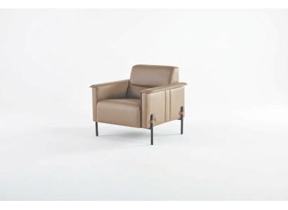 Armchair Beige Stainless Steel Chair Modern Leather Wood 1-Seater Soft
