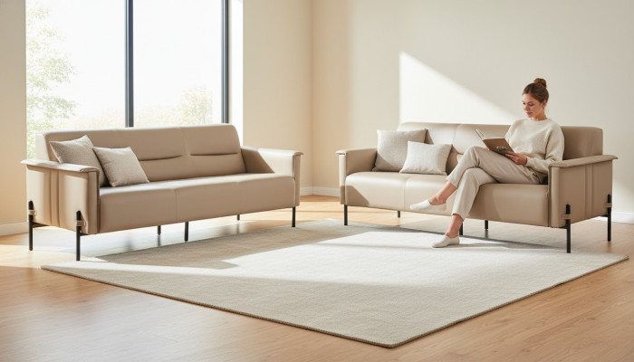 Leather sofas 3-seater stainless steel beige modern stainless steel couch leather wood