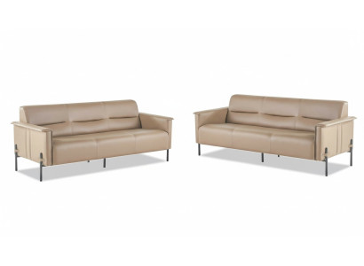 Leather sofas 3-seater stainless steel beige modern stainless steel couch leather wood