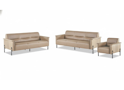 Beige leather sofas stainless steel set 3-seater armchair modern leather wood couch