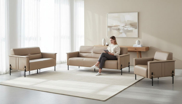 Seating Furniture Beige Sofa Set 3-Seater 2-Seater Armchair Leather Modern