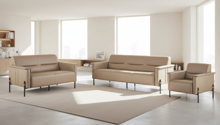 Seating Furniture Beige Sofa Set 3-Seater 2-Seater Armchair Leather Modern