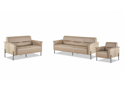 Seating Furniture Beige Sofa Set 3-Seater 2-Seater Armchair Leather Modern