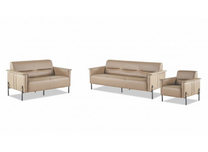 Seating Furniture Beige Sofa Set 3-Seater 2-Seater Armchair Leather Modern