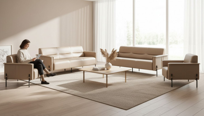 Complete Sofa Set 3-Seater Armchair Leather Sofa Modern Recliner Leather