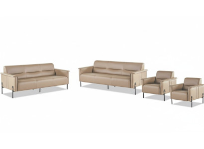 Complete Sofa Set 3-Seater Armchair Leather Sofa Modern Recliner Leather
