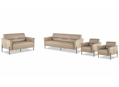 Complete modern sofa set 3-seater 2-seater armchair beige leather sofa wood