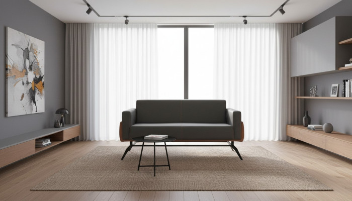 Couch Black Brown Sofa 2-Seater Leather Sofa Modern Stainless Steel Leather Wood