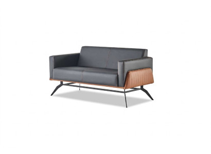 Couch Black Brown Sofa 2-Seater Leather Sofa Modern Stainless Steel Leather Wood