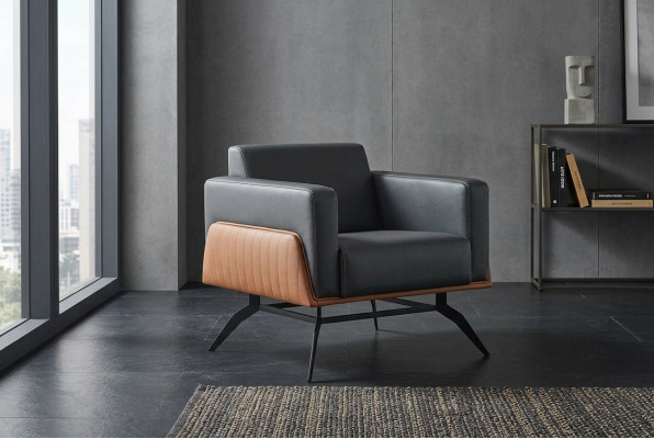 Armchair 1-Seater Seating Furniture Modern Leather Stainless Steel Wood Two-Seater