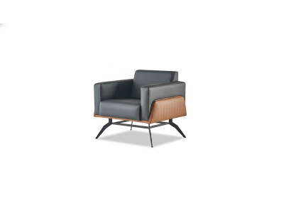 Armchair 1-Seater Seating Furniture Modern Leather Stainless Steel Wood Two-Seater