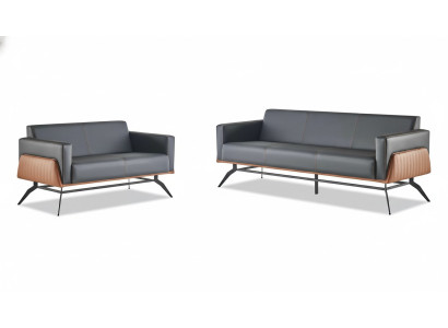 Sofa set black brown leather sofas seating furniture 3-seater 2-seater couches