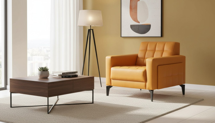 Chesterfield armchair, chair modern soft leather stainless steel wood armrests