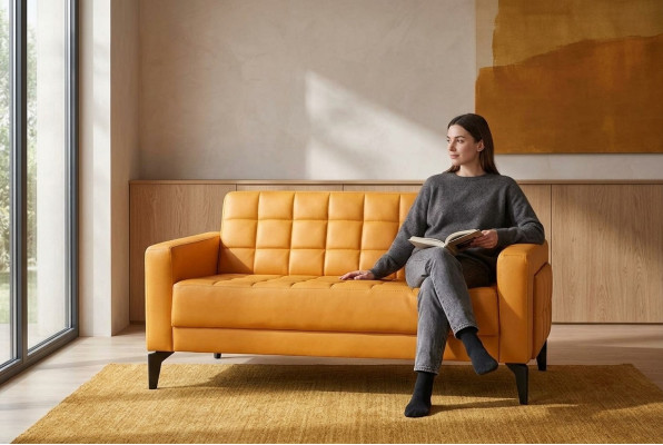 Yellow Couch 2-Seater Sofa Chesterfield Leather Sofa Seating Furniture Two-Seater