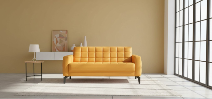 Yellow Couch 2-Seater Sofa Chesterfield Leather Sofa Seating Furniture Two-Seater