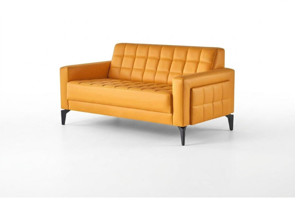 Yellow Couch 2-Seater Sofa Chesterfield Leather Sofa Seating Furniture Two-Seater