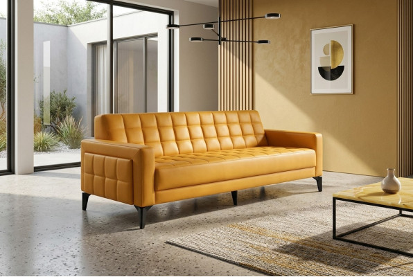 Leather sofa 3-seater Chesterfield modern three-seater couch leather wood