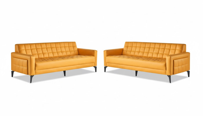 Yellow Sofa Set 3-Seater Sofas Chesterfield Leather Sofas Modern Leather Stainless Steel