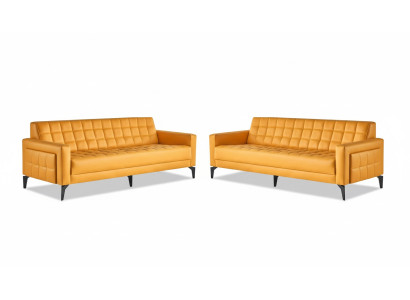 Yellow Sofa Set 3-Seater Sofas Chesterfield Leather Sofas Modern Leather Stainless Steel